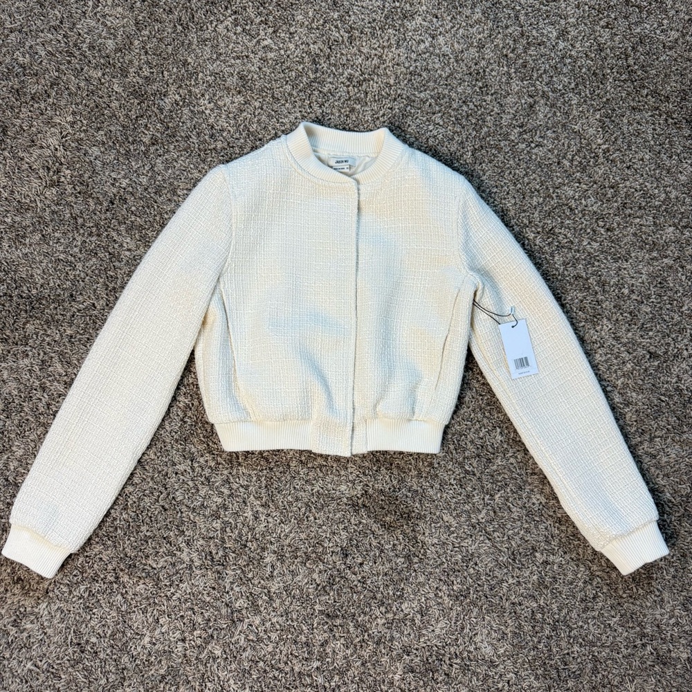 $325 Jason Wu Women's Crop Bomber Jacket XS Tweed Jacket Bomber Style Ivory